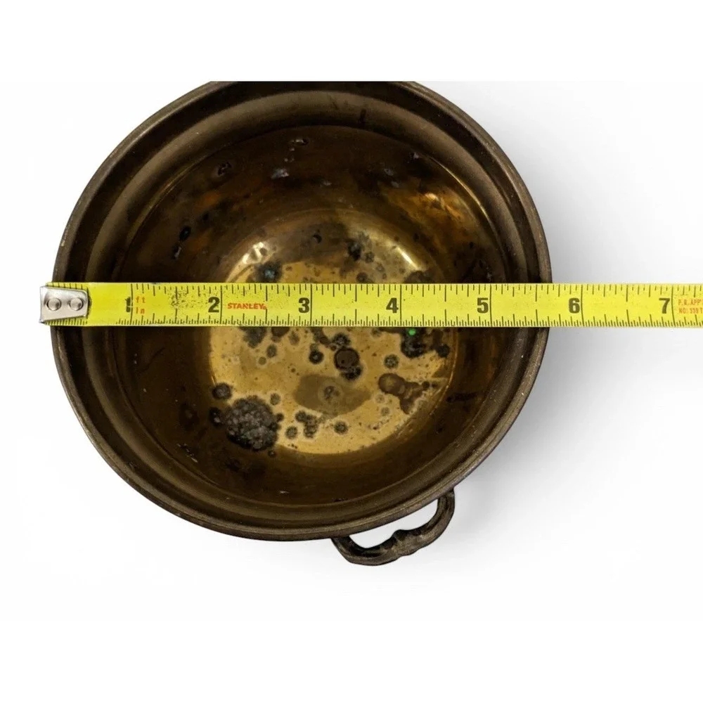 Vintage Solid Brass Planter Pot Footed 2 Handled Decor Made In India